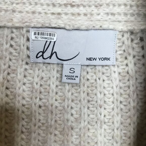 dh NEW YORK Mika Fringe Trim Crop Cardigan S Ecru Wool Blend Boho Cozy Knit - Picture 4 of 9
